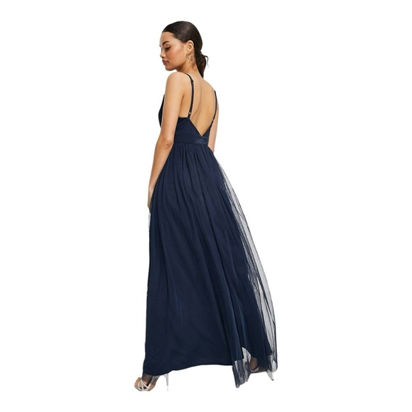 ANAYA WITH LOVE Tulle Plunge V Neck Maxi size 2 Navy Bridesmaid Wedding Formal - Picture 3 of 14